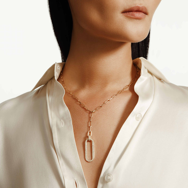 MICHAEL M Pav√© Longline Link Medallion Lariat CN518PV