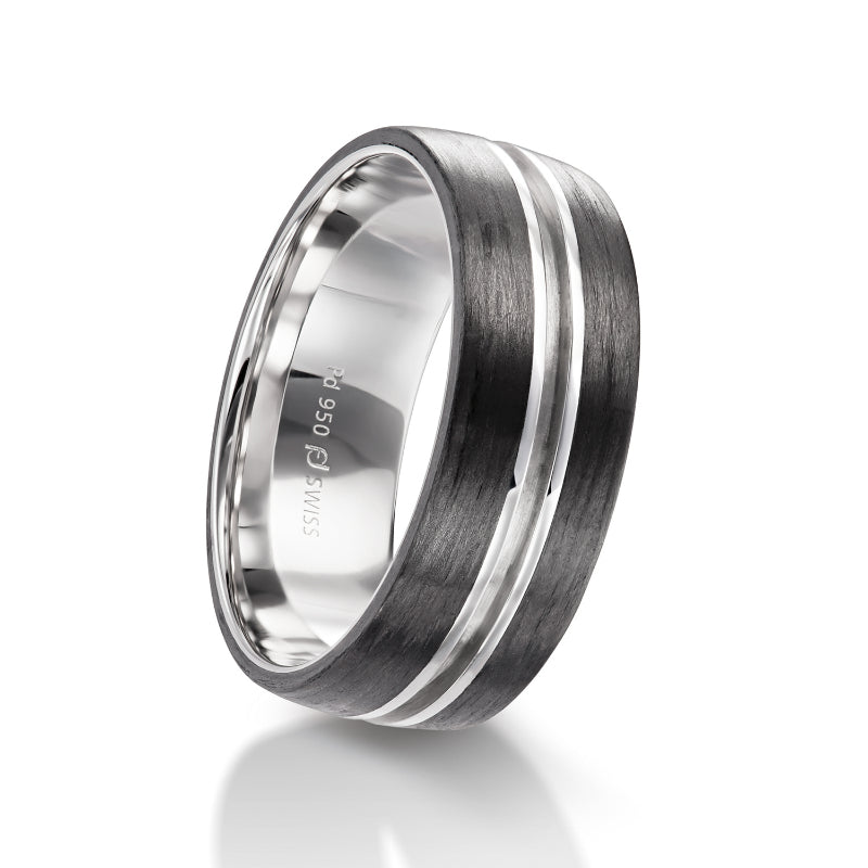 Furrer Jacot 18k White Gold & Carbon Wedding Band - Dejaun Jewelers