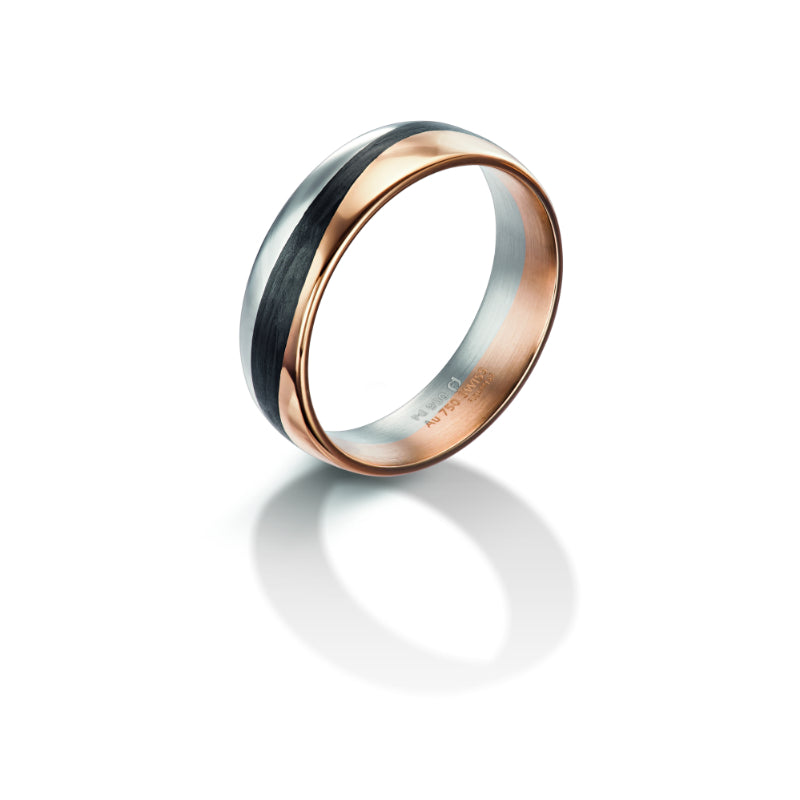 Furrer Jacot 18k Two Tone Gold & Carbon Wedding Band - Dejaun Jewelers