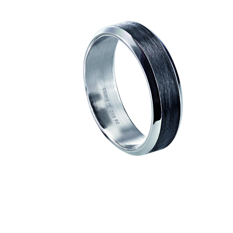 Furrer Jacot 18k White Gold & Carbon Wedding Band - Dejaun Jewelers