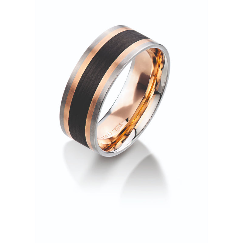 Furrer Jacot 18k Two Tone Gold & Carbon Wedding Band - Dejaun Jewelers