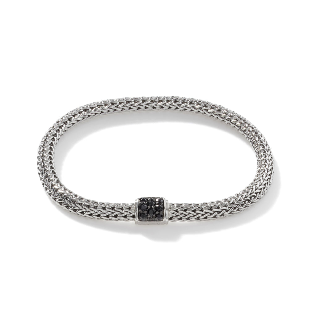 John Hardy Classic Chain Silver Lava Extra-Small Bracelet with Treated Black Sapphire