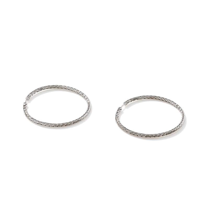 John Hardy Classic Chain Silver Large Hoop Earrings with Full Closure (Dia 45mm)