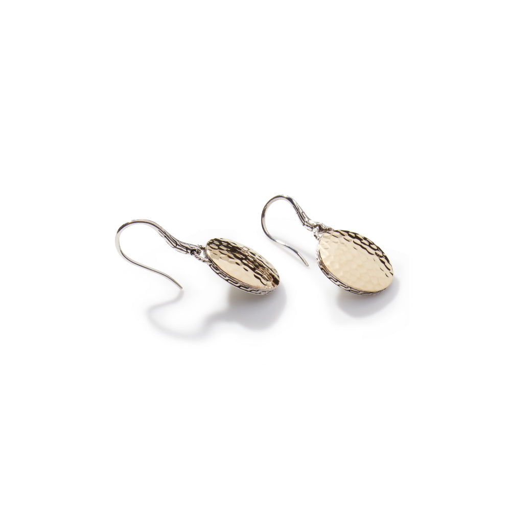John Hardy Dot Hammered Gold & Silver Round Drop Earrings on French wire (Dia 16.5mm) BG