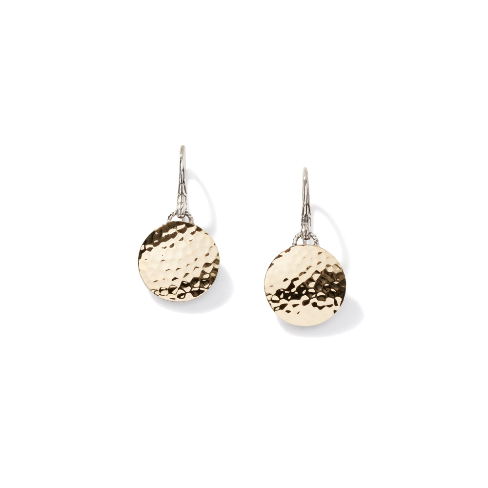 John Hardy Dot Hammered Gold & Silver Round Drop Earrings on French wire (Dia 16.5mm) BG