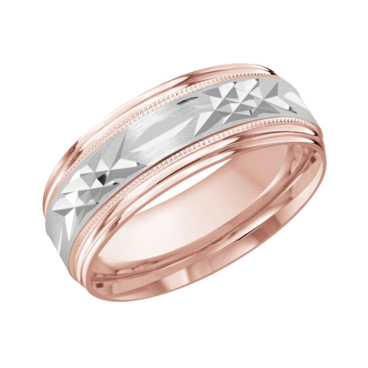 Malo 8mm 18k Pink & White Gold Carved Band