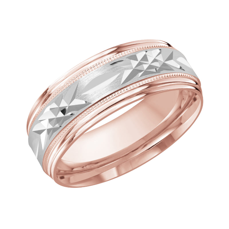 Malo 8mm 18k Pink & White Gold Carved Band