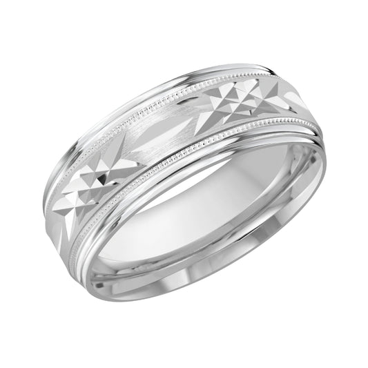 Malo 8mm 14k White Gold Carved Band