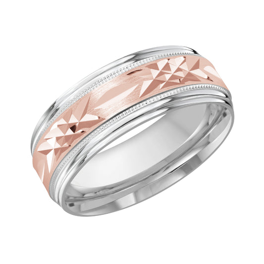 Malo 8mm 14k White & Pink Gold Carved Band