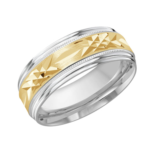 Malo 8mm 18k White & Yellow Gold Carved Band