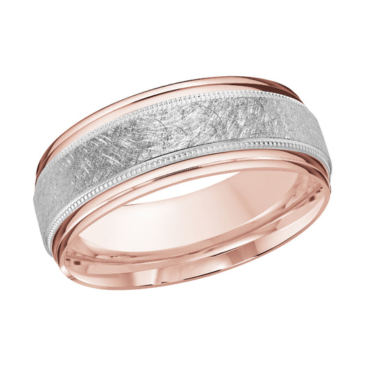 Malo 8mm 18k Pink & White Gold Carved Band