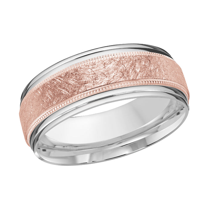 Malo 8mm 18k White & Pink Gold Carved Band