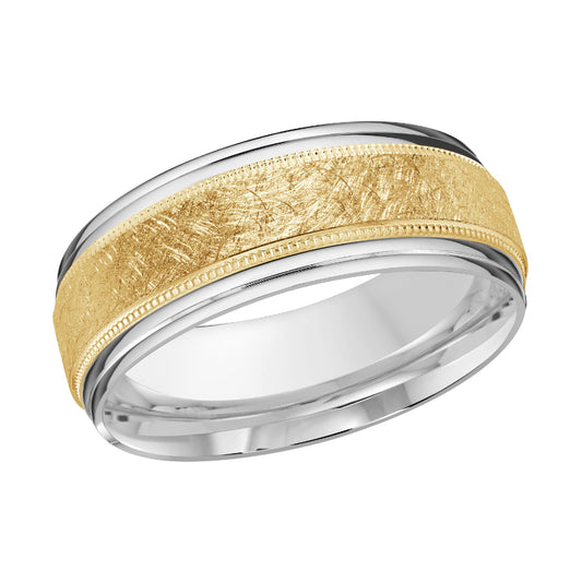 Malo 8mm 18k White & Yellow Gold Carved Band