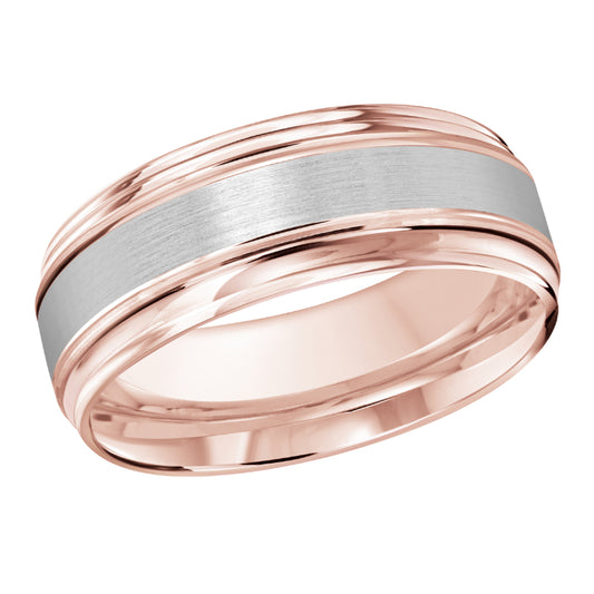 Malo 8mm 18k Pink & White Gold Carved Band