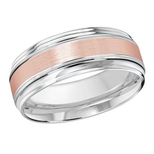 Malo 8mm 18k White & Pink Gold Carved Band