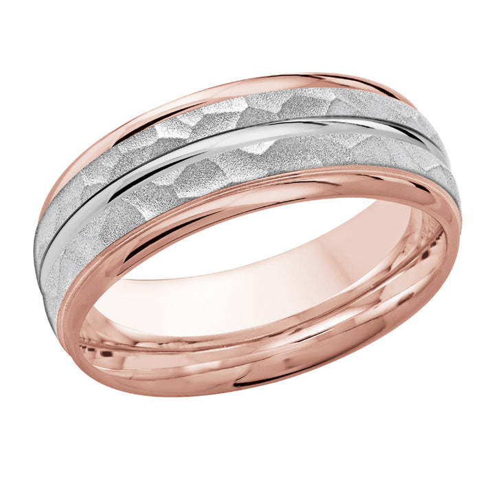 Malo 8mm 18k Pink & White Gold Carved Band