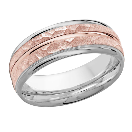 Malo 8mm 14k White & Pink Gold Carved Band