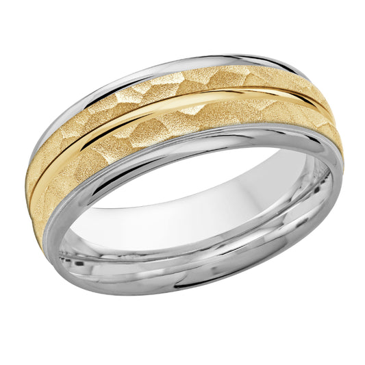 Malo 8mm 18k White & Yellow Gold Carved Band