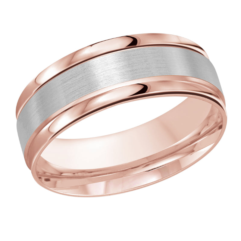 Malo 8mm 18k Pink & White Gold Carved Band