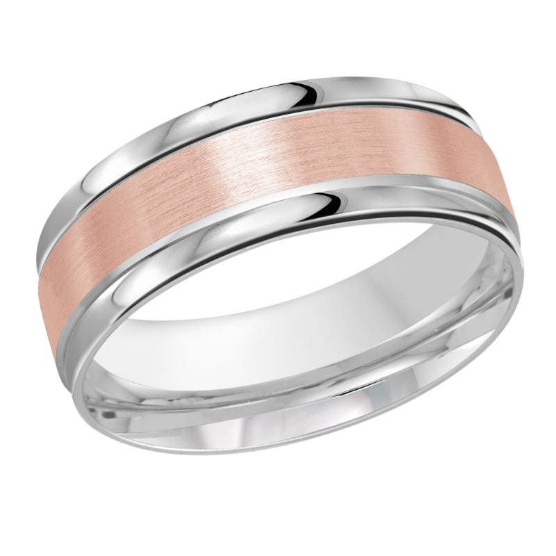 Malo 8mm 18k White & Pink Gold Carved Band