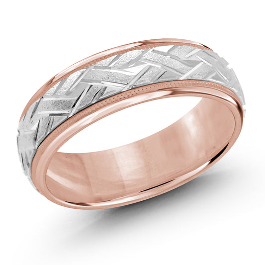 Malo 7mm 18k Pink & White Gold Carved Band