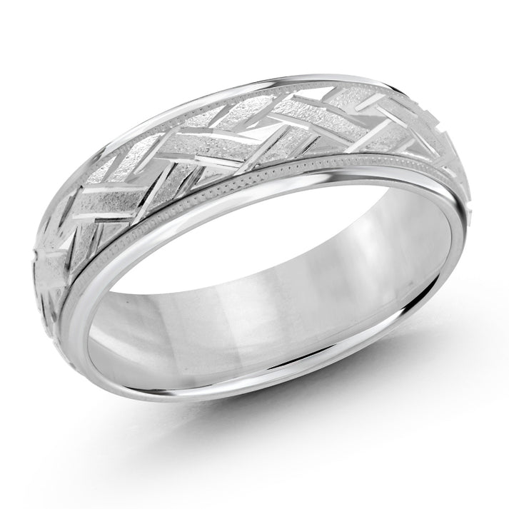 Malo 7mm 18k White Gold Carved Band