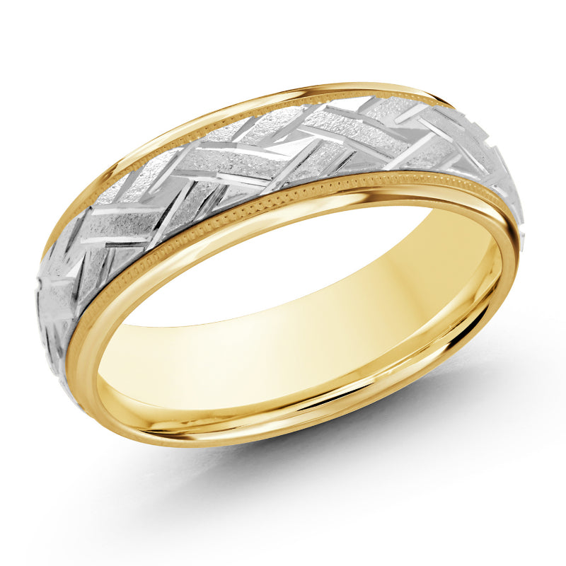 Malo 7mm 18k Yellow & White Gold Carved Band