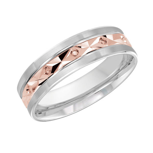 Malo 6mm 18k White & Pink Gold Carved Band