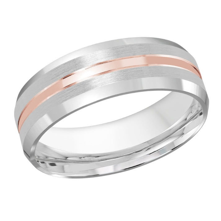 Malo 7mm 18k White & Pink Gold Carved Band