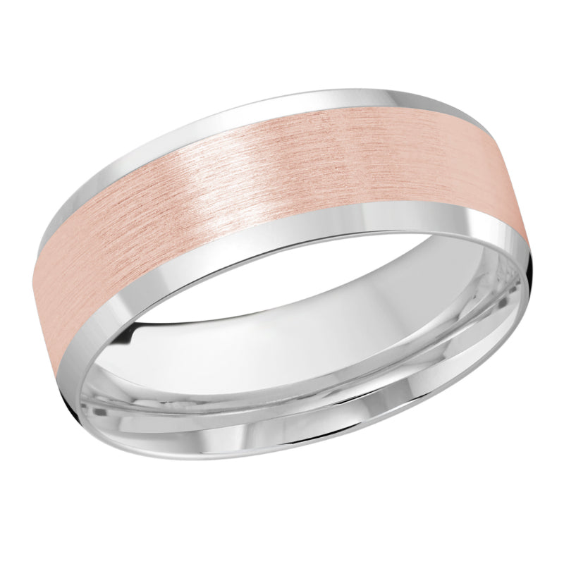 Malo 8mm 18k White & Pink Gold Carved Band