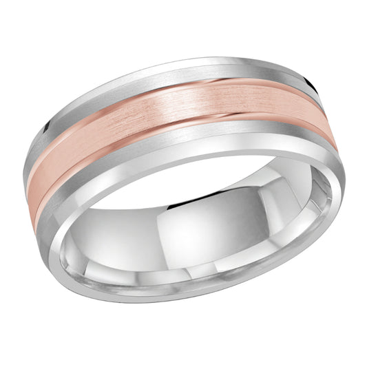 Malo 8mm 18k White & Pink Gold Carved Band