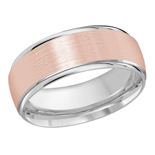 Malo 8mm 18k White & Pink Gold Carved Band