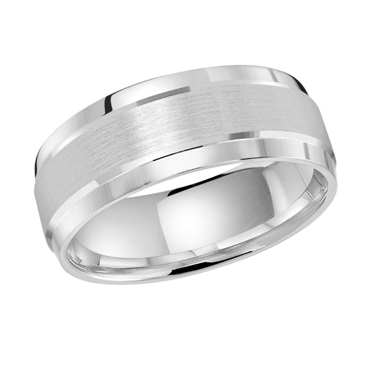 Malo 8mm 18k White Gold Carved Band