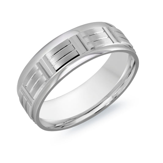 Malo 7mm 18k White Gold Carved Band