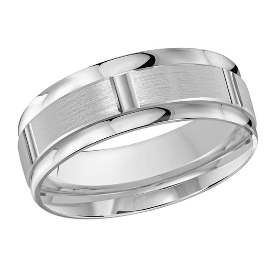 Malo 8mm 18k White Gold Carved Band