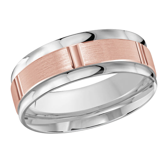 Malo 8mm 14k White & Pink Gold Carved Band