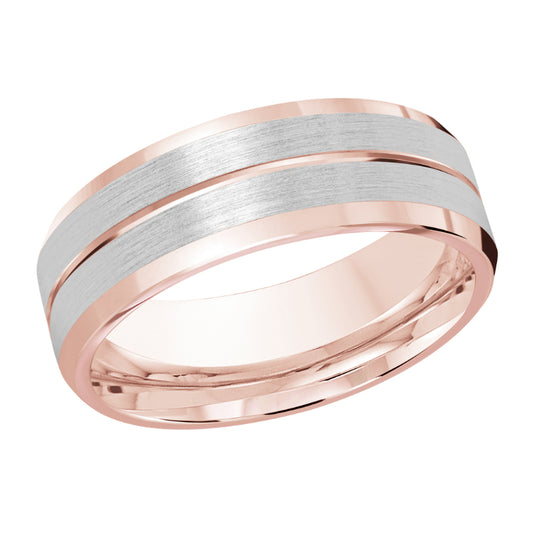 Malo 8mm 18k Pink & White Gold Carved Band