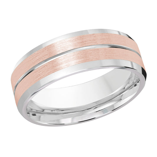 Malo 8mm 18k White & Pink Gold Carved Band