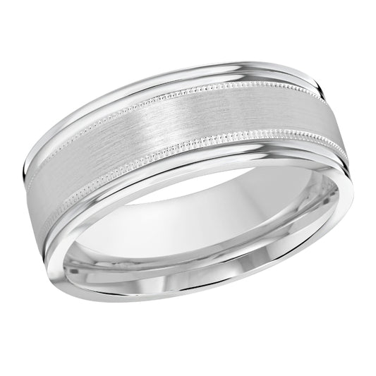 Malo 8mm 18k White Gold Carved Band