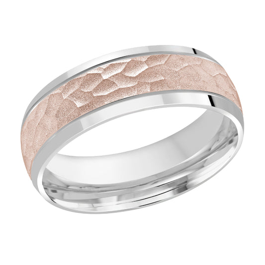 Malo 7mm 18k White & Pink Gold Carved Band